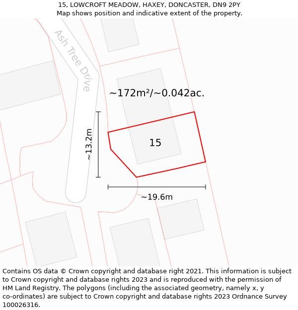 15, LOWCROFT MEADOW, HAXEY, DONCASTER, DN9 2PY: Plot and title map