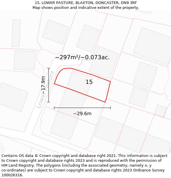 15, LOWER PASTURE, BLAXTON, DONCASTER, DN9 3RF: Plot and title map