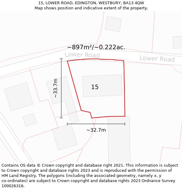 15, LOWER ROAD, EDINGTON, WESTBURY, BA13 4QW: Plot and title map