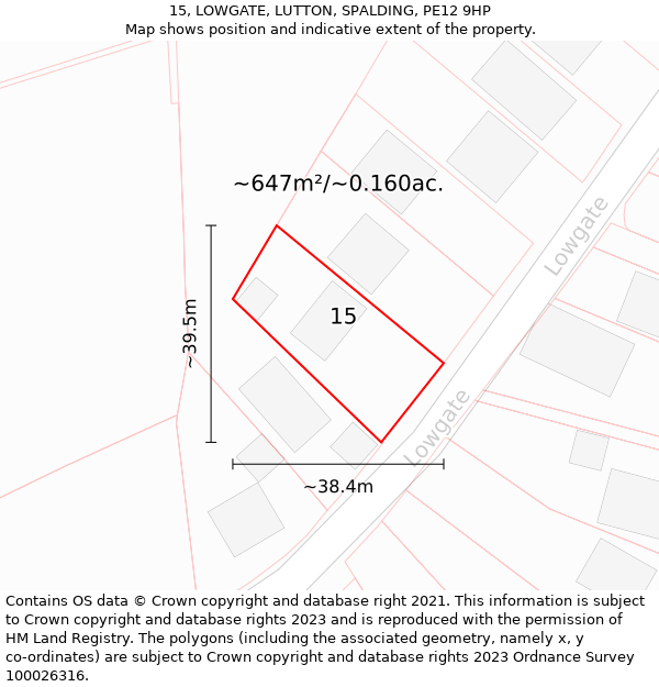 15, LOWGATE, LUTTON, SPALDING, PE12 9HP: Plot and title map