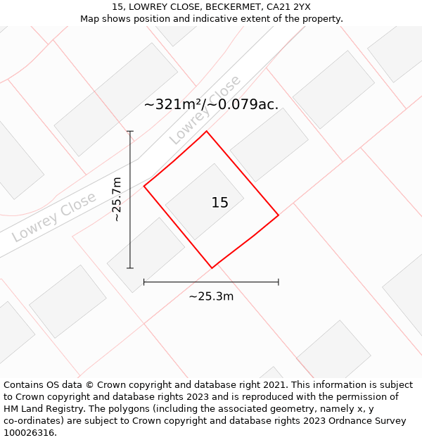 15, LOWREY CLOSE, BECKERMET, CA21 2YX: Plot and title map