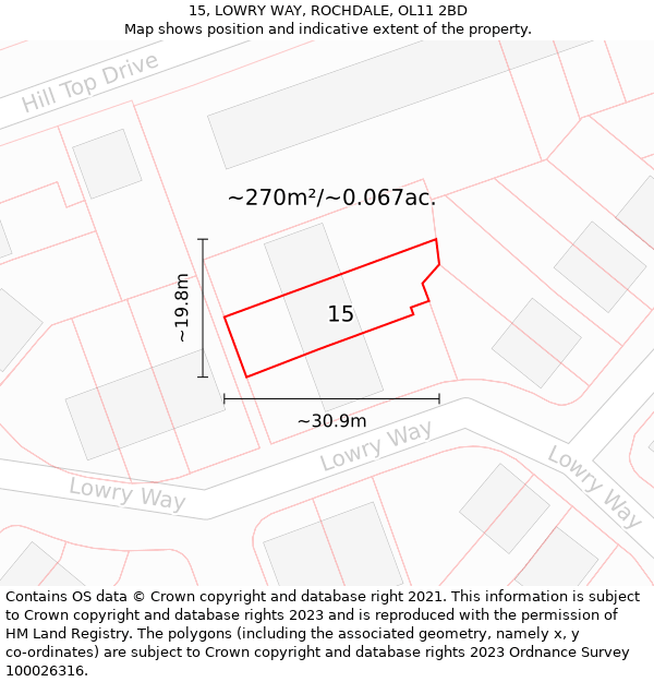 15, LOWRY WAY, ROCHDALE, OL11 2BD: Plot and title map