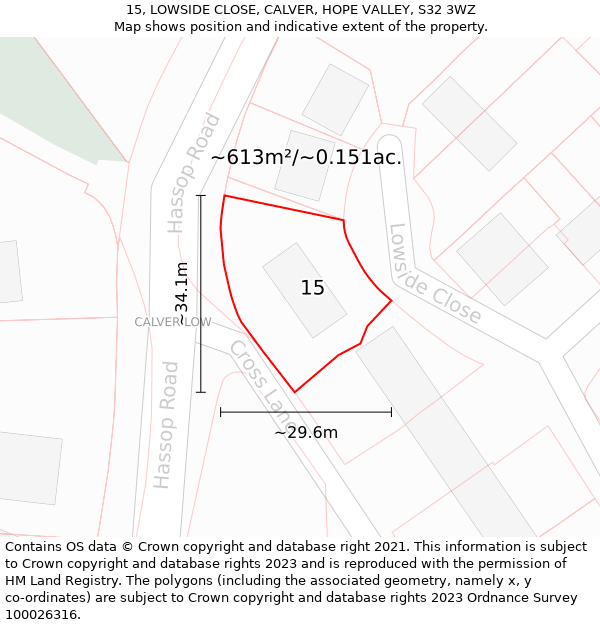 15, LOWSIDE CLOSE, CALVER, HOPE VALLEY, S32 3WZ: Plot and title map