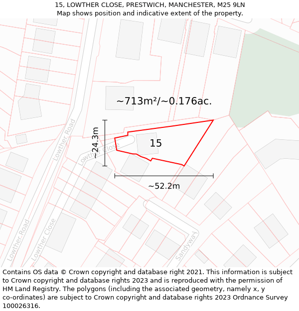 15, LOWTHER CLOSE, PRESTWICH, MANCHESTER, M25 9LN: Plot and title map