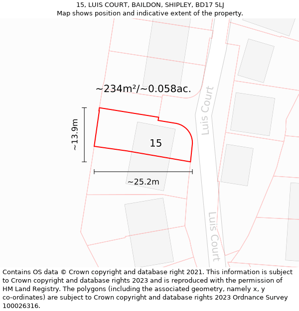 15, LUIS COURT, BAILDON, SHIPLEY, BD17 5LJ: Plot and title map