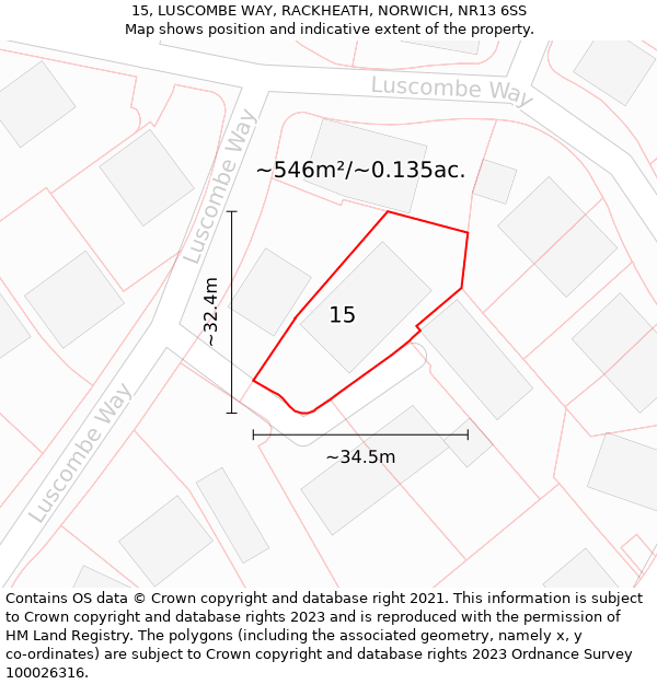 15, LUSCOMBE WAY, RACKHEATH, NORWICH, NR13 6SS: Plot and title map