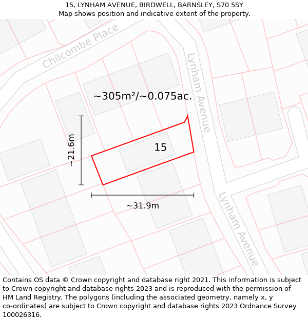 15, LYNHAM AVENUE, BIRDWELL, BARNSLEY, S70 5SY: Plot and title map