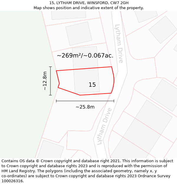 15, LYTHAM DRIVE, WINSFORD, CW7 2GH: Plot and title map