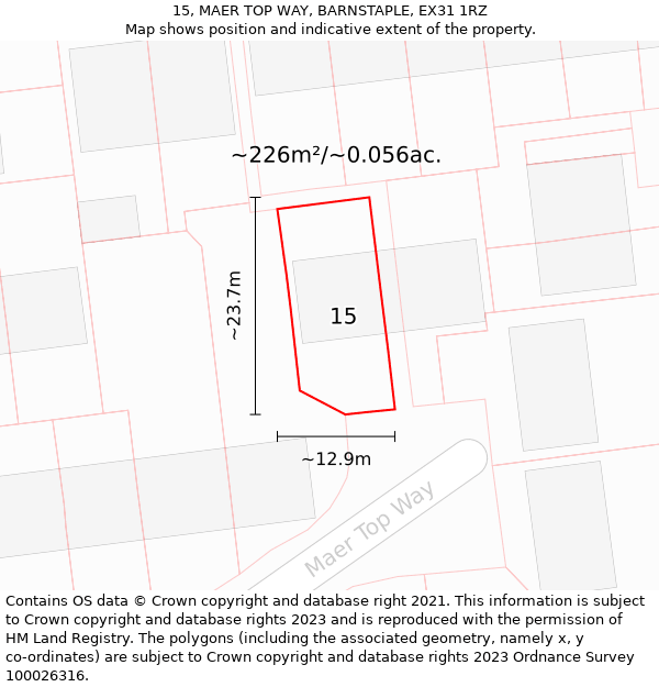 15, MAER TOP WAY, BARNSTAPLE, EX31 1RZ: Plot and title map