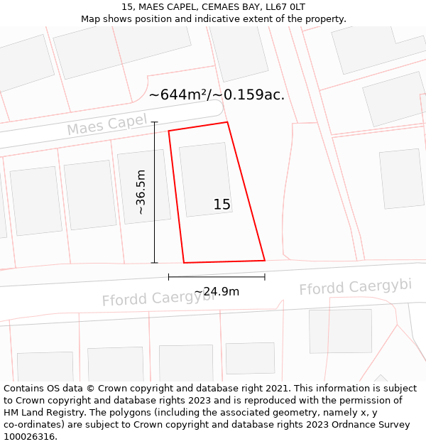 15, MAES CAPEL, CEMAES BAY, LL67 0LT: Plot and title map