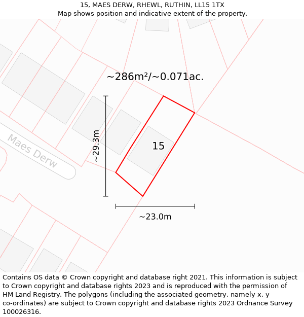 15, MAES DERW, RHEWL, RUTHIN, LL15 1TX: Plot and title map