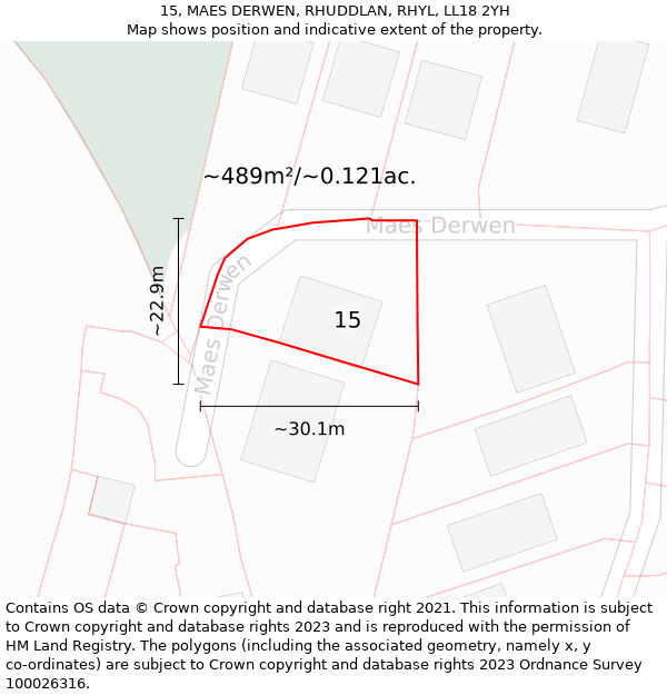 15, MAES DERWEN, RHUDDLAN, RHYL, LL18 2YH: Plot and title map