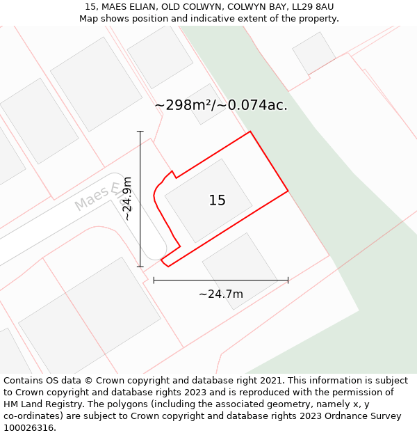 15, MAES ELIAN, OLD COLWYN, COLWYN BAY, LL29 8AU: Plot and title map