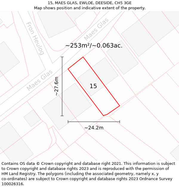 15, MAES GLAS, EWLOE, DEESIDE, CH5 3GE: Plot and title map