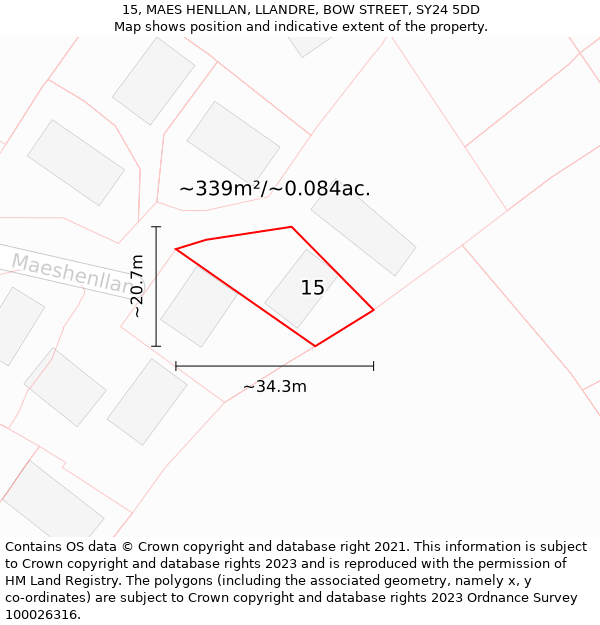 15, MAES HENLLAN, LLANDRE, BOW STREET, SY24 5DD: Plot and title map