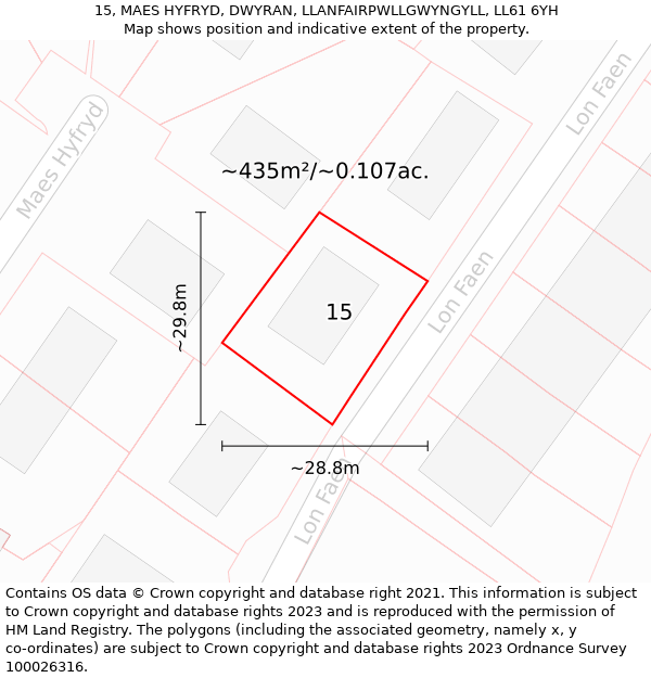 15, MAES HYFRYD, DWYRAN, LLANFAIRPWLLGWYNGYLL, LL61 6YH: Plot and title map