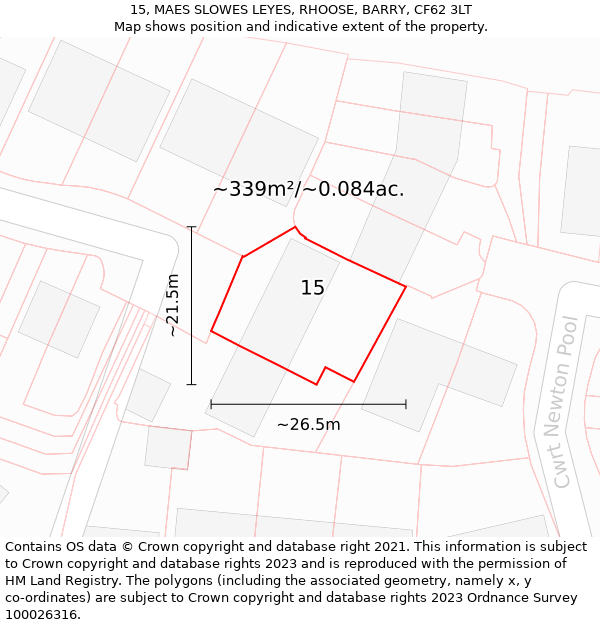 15, MAES SLOWES LEYES, RHOOSE, BARRY, CF62 3LT: Plot and title map