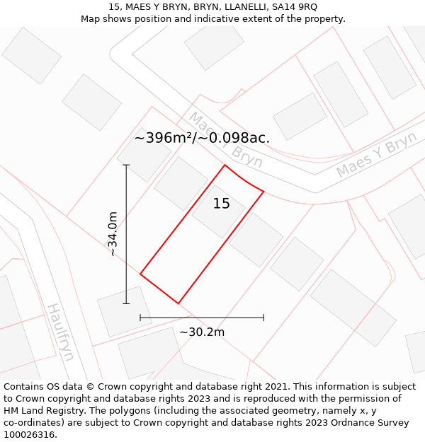 15, MAES Y BRYN, BRYN, LLANELLI, SA14 9RQ: Plot and title map