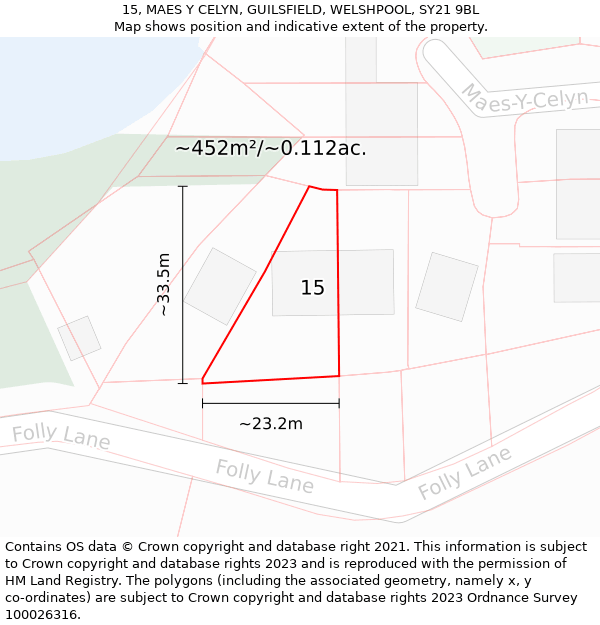 15, MAES Y CELYN, GUILSFIELD, WELSHPOOL, SY21 9BL: Plot and title map