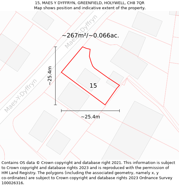 15, MAES Y DYFFRYN, GREENFIELD, HOLYWELL, CH8 7QR: Plot and title map