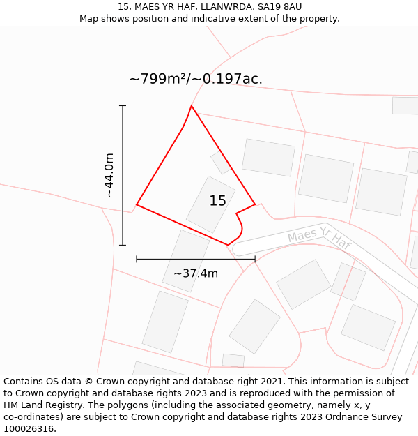 15, MAES YR HAF, LLANWRDA, SA19 8AU: Plot and title map