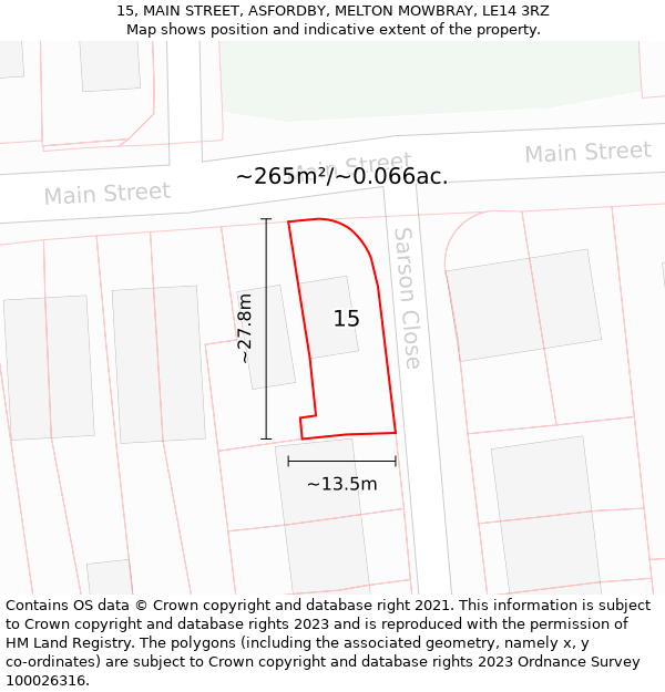 15, MAIN STREET, ASFORDBY, MELTON MOWBRAY, LE14 3RZ: Plot and title map