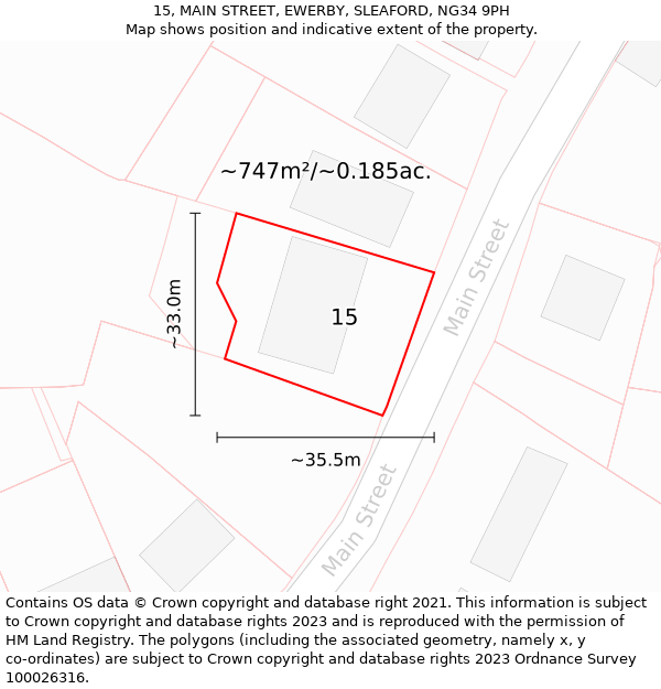 15, MAIN STREET, EWERBY, SLEAFORD, NG34 9PH: Plot and title map