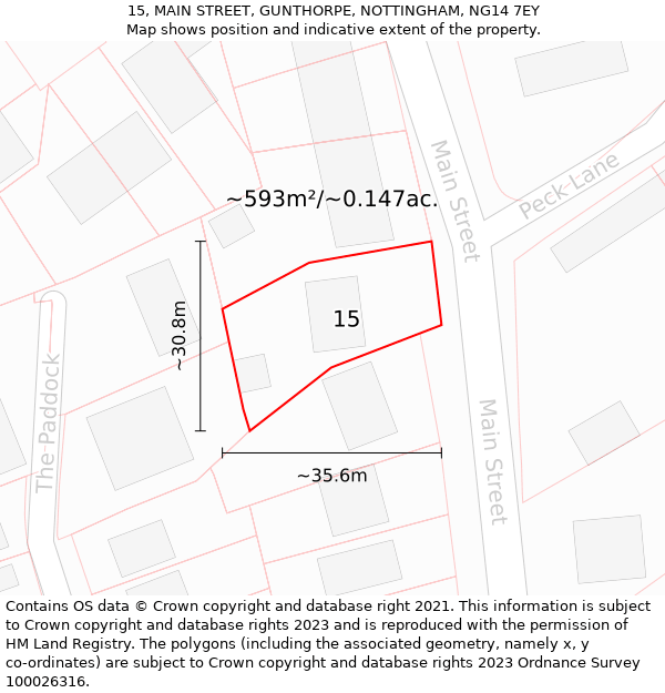 15, MAIN STREET, GUNTHORPE, NOTTINGHAM, NG14 7EY: Plot and title map