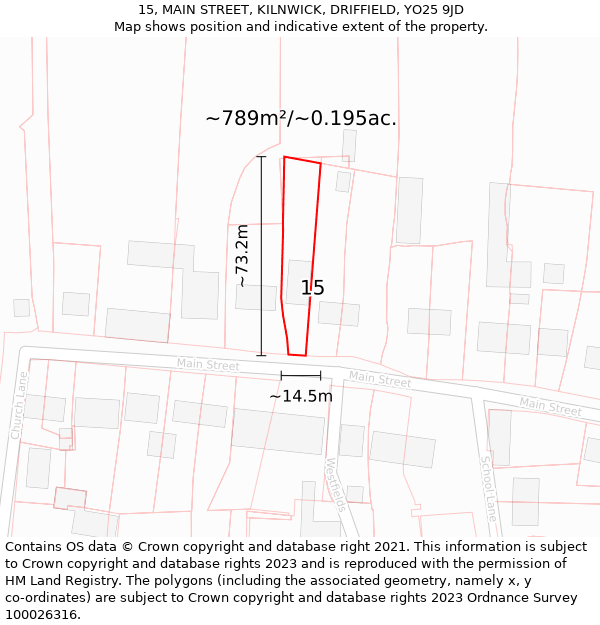 15, MAIN STREET, KILNWICK, DRIFFIELD, YO25 9JD: Plot and title map