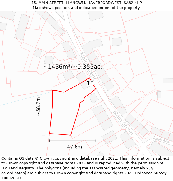 15, MAIN STREET, LLANGWM, HAVERFORDWEST, SA62 4HP: Plot and title map