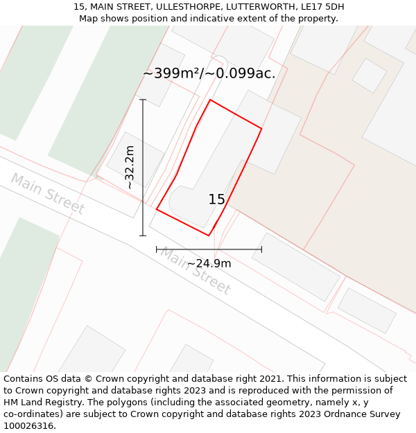 15, MAIN STREET, ULLESTHORPE, LUTTERWORTH, LE17 5DH: Plot and title map