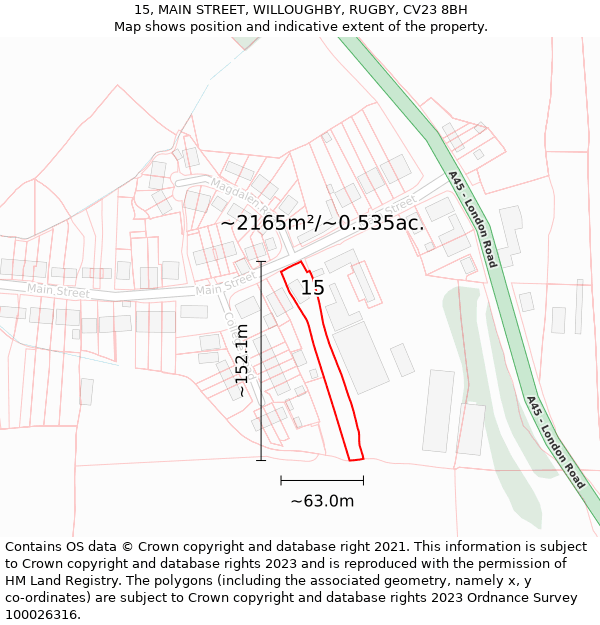 15, MAIN STREET, WILLOUGHBY, RUGBY, CV23 8BH: Plot and title map