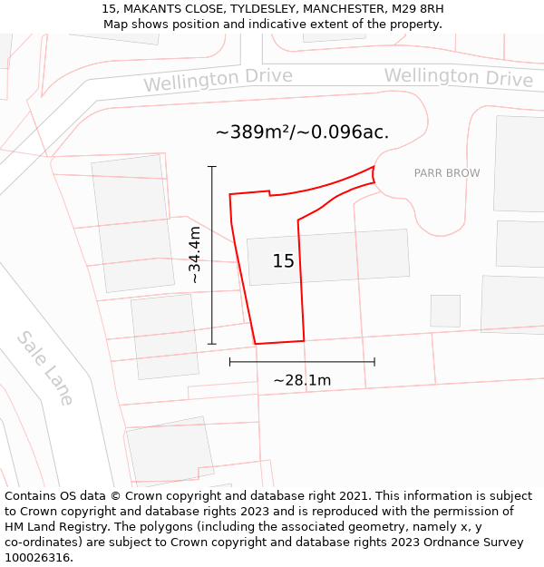 15, MAKANTS CLOSE, TYLDESLEY, MANCHESTER, M29 8RH: Plot and title map