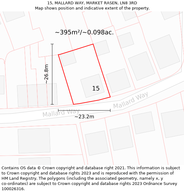 15, MALLARD WAY, MARKET RASEN, LN8 3RD: Plot and title map