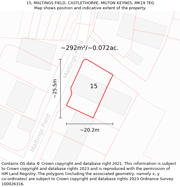 15, MALTINGS FIELD, CASTLETHORPE, MILTON KEYNES, MK19 7EG: Plot and title map