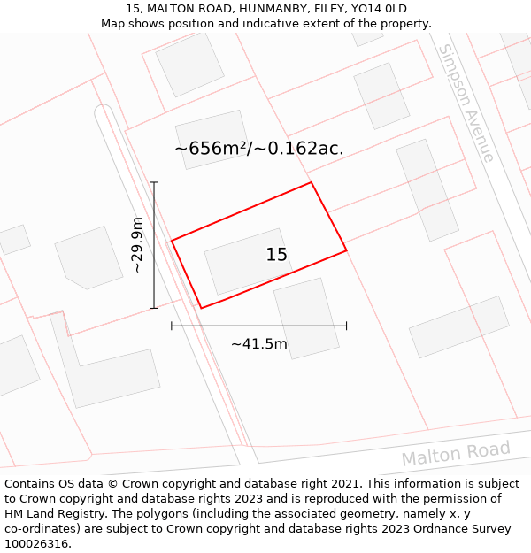 15, MALTON ROAD, HUNMANBY, FILEY, YO14 0LD: Plot and title map