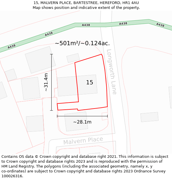 15, MALVERN PLACE, BARTESTREE, HEREFORD, HR1 4AU: Plot and title map