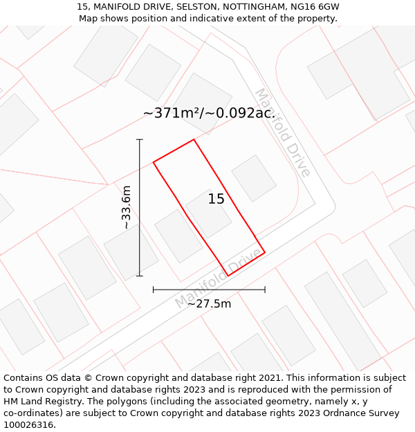 15, MANIFOLD DRIVE, SELSTON, NOTTINGHAM, NG16 6GW: Plot and title map