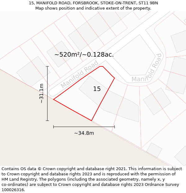 15, MANIFOLD ROAD, FORSBROOK, STOKE-ON-TRENT, ST11 9BN: Plot and title map