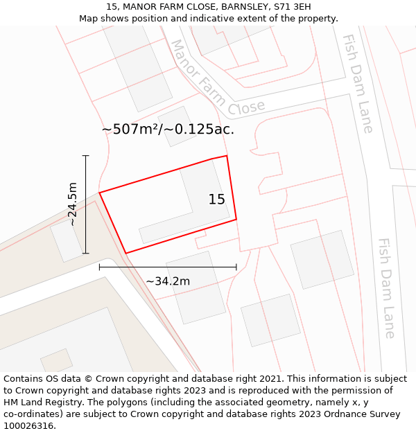 15, MANOR FARM CLOSE, BARNSLEY, S71 3EH: Plot and title map