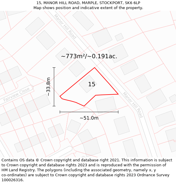 15, MANOR HILL ROAD, MARPLE, STOCKPORT, SK6 6LP: Plot and title map