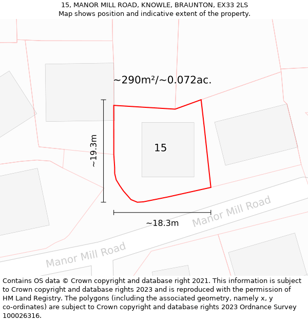 15, MANOR MILL ROAD, KNOWLE, BRAUNTON, EX33 2LS: Plot and title map