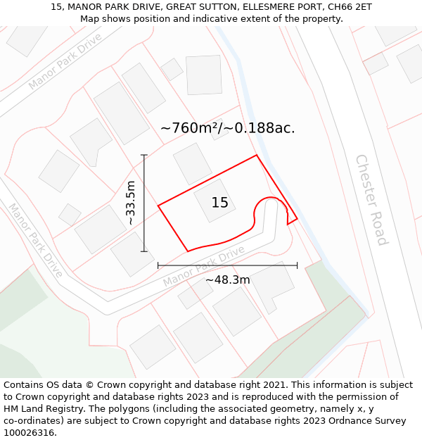 15, MANOR PARK DRIVE, GREAT SUTTON, ELLESMERE PORT, CH66 2ET: Plot and title map