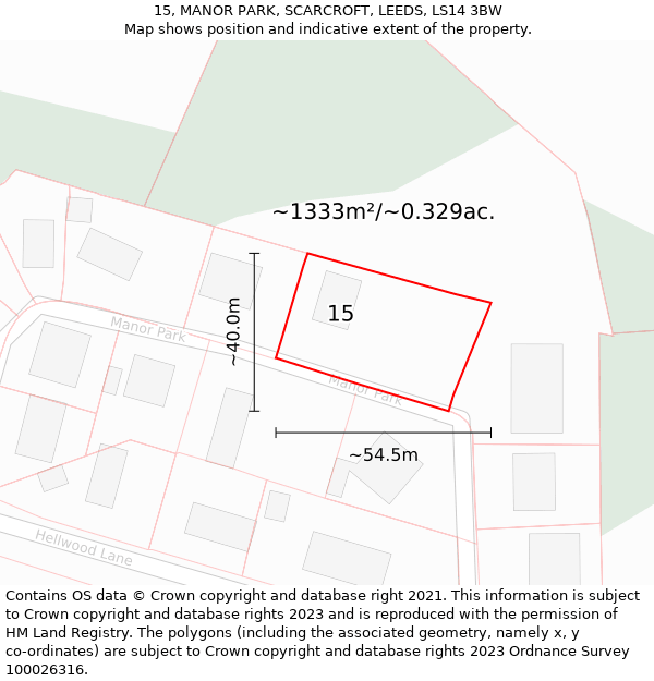 15, MANOR PARK, SCARCROFT, LEEDS, LS14 3BW: Plot and title map