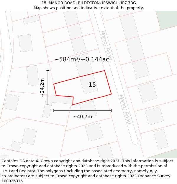 15, MANOR ROAD, BILDESTON, IPSWICH, IP7 7BG: Plot and title map