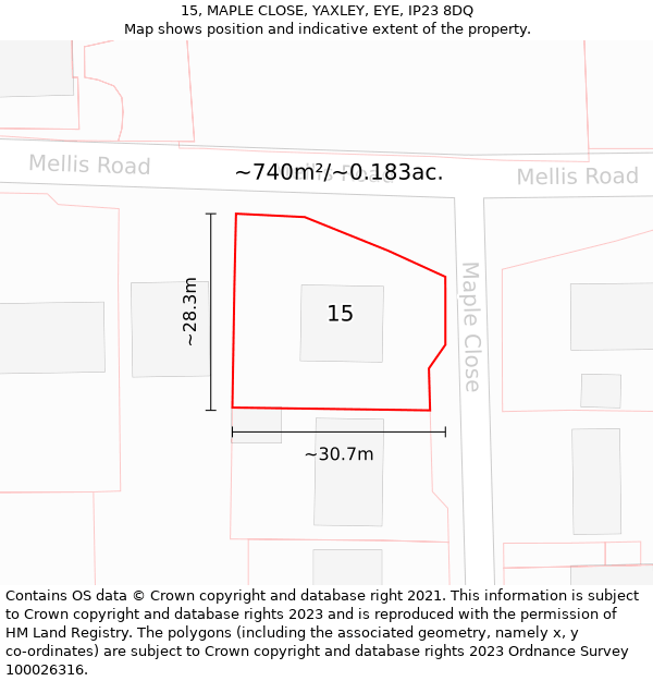 15, MAPLE CLOSE, YAXLEY, EYE, IP23 8DQ: Plot and title map