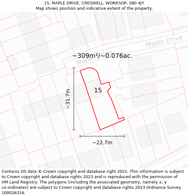 15, MAPLE DRIVE, CRESWELL, WORKSOP, S80 4JY: Plot and title map