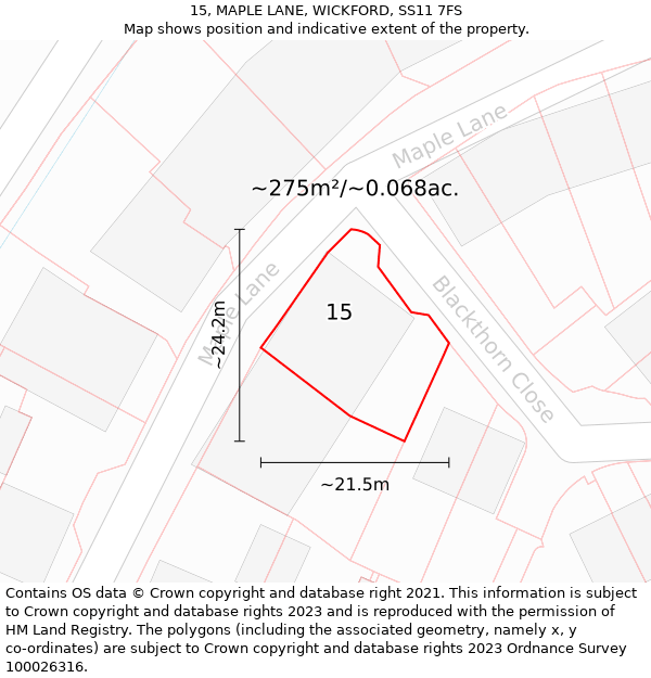 15, MAPLE LANE, WICKFORD, SS11 7FS: Plot and title map