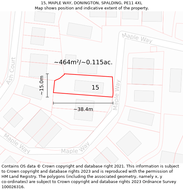 15, MAPLE WAY, DONINGTON, SPALDING, PE11 4XL: Plot and title map