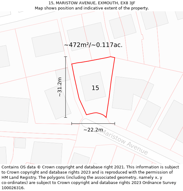 15, MARISTOW AVENUE, EXMOUTH, EX8 3JF: Plot and title map